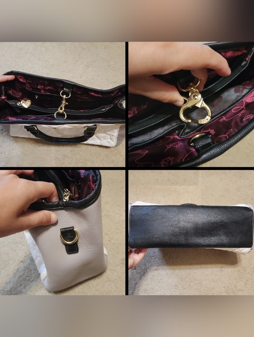 Betsey Johnson Heart Quilted Pleather Large Handbag - Picture 7 of 10